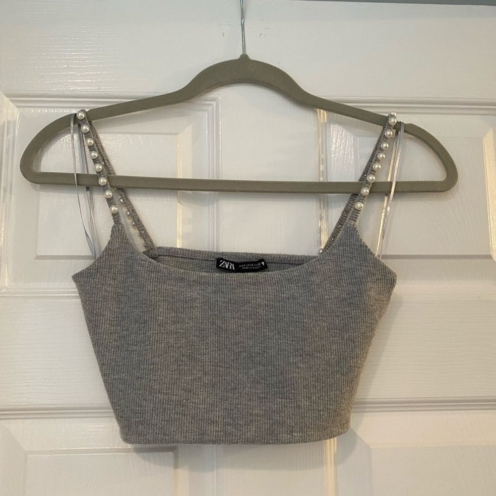 Zara Gray Crop Top with Pearl Straps